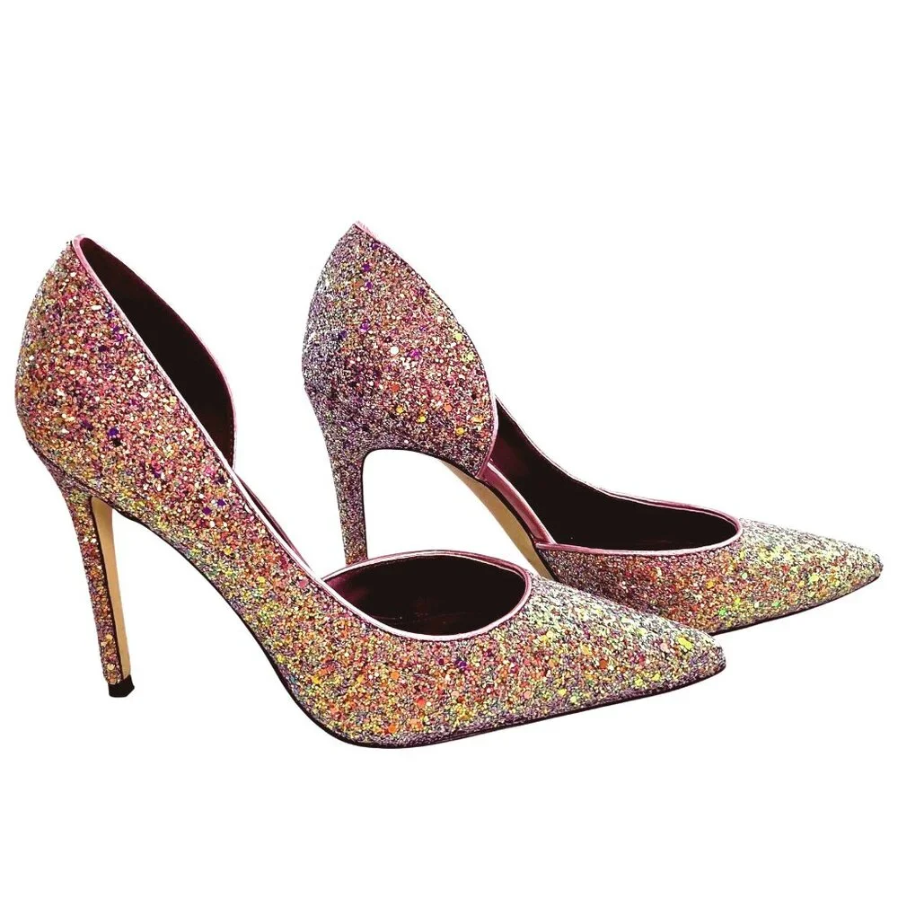 Nine West D'Orsay Sparkly Purple Gold Glitter Pointed Toe Stiletto Heels Size 7M - Picture 2 of 7
